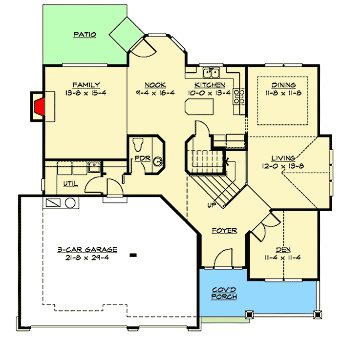 Plan 23725JD: Craftsman House Plan With Unique Angled Foyer - Floor Plan - Main Level - Craftsman, New American, Northwest, Shingle