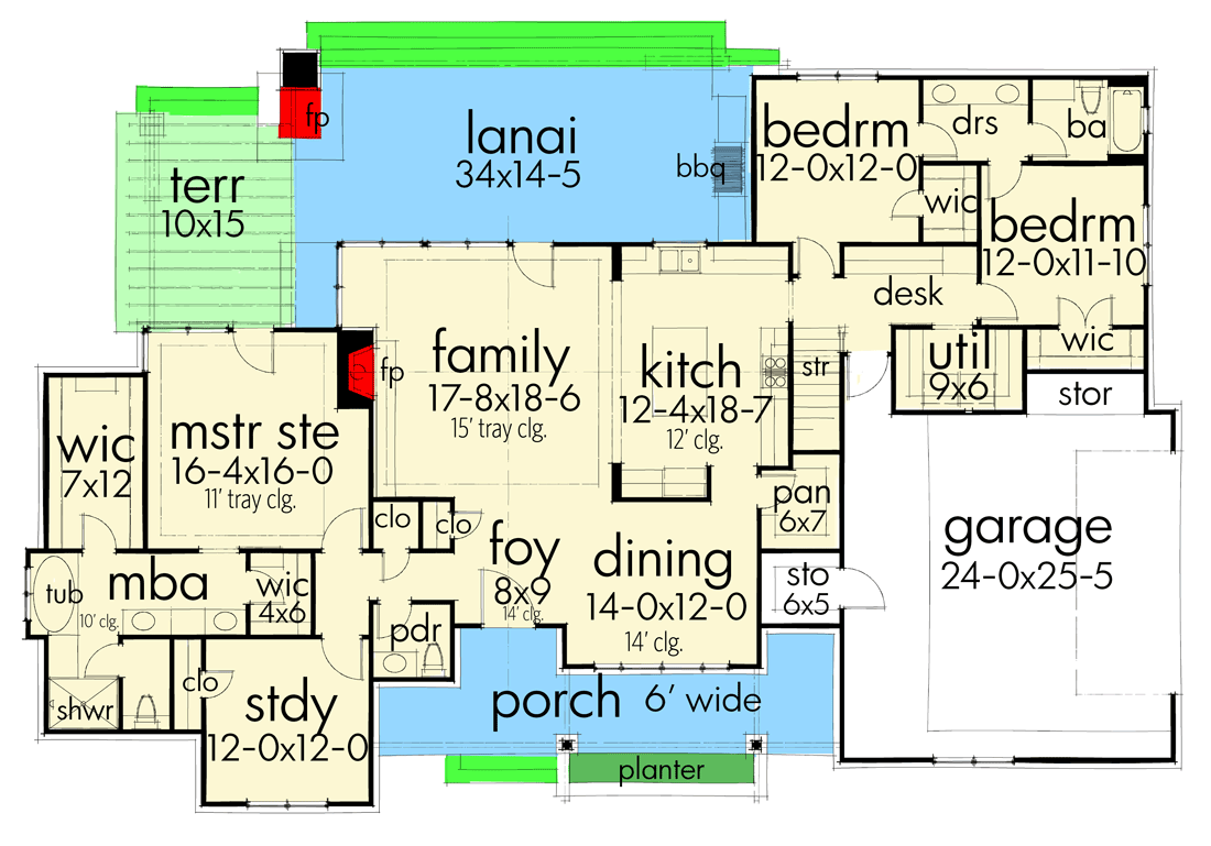 Plan 16900WG: Modern Farmhouse with Split Bedroom Layout and Outdoor Fireplace - 2393 Sq Ft - Floor Plan - Main Level - Country, Farmhouse, Modern Farmhouse, New American