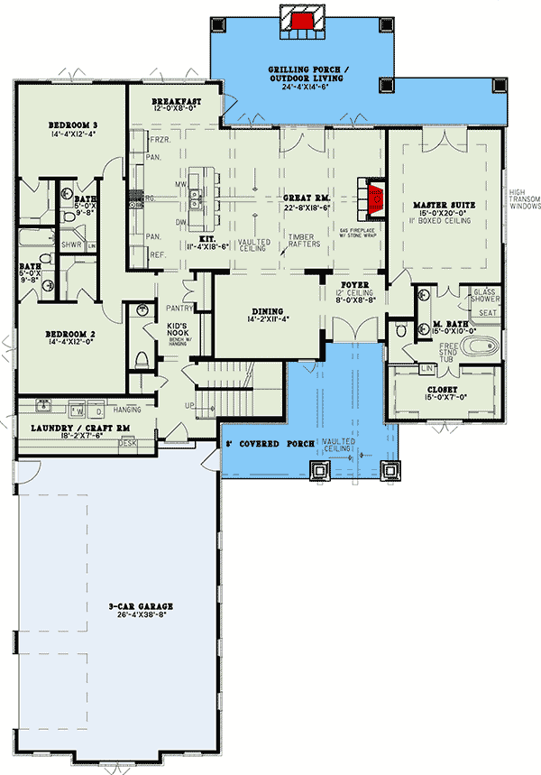 Plan 60705ND: Rustic Craftsman House Plan With Side-Load Garage And Bonus Room - Floor Plan - Main Level - Craftsman, French Country, Traditional