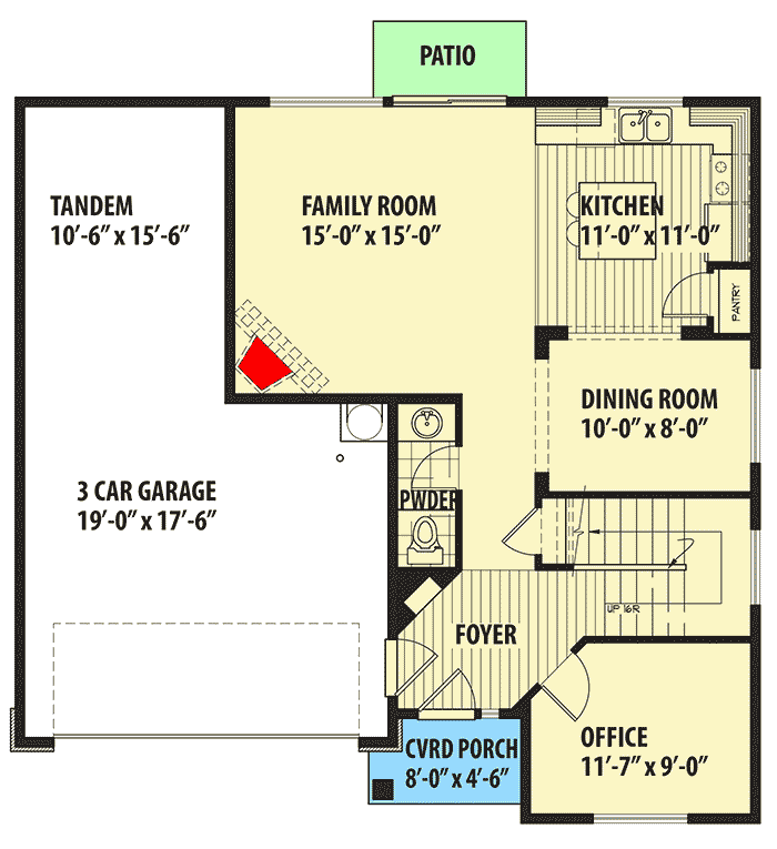 Plan 737005LVL: Traditional Northwest Plan with Main Level Office and Upper Level Loft - Floor Plan - Main Level - New American, Northwest, Traditional