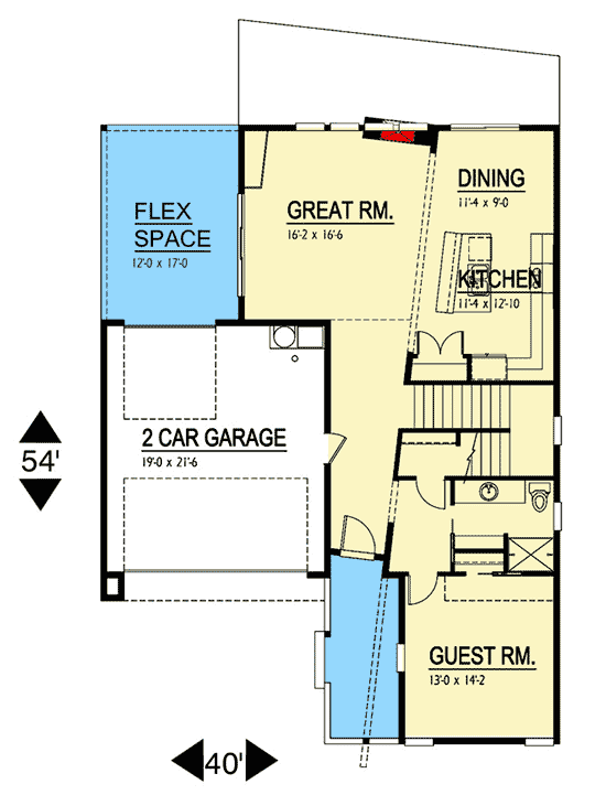 Plan 737006LVL: Modern House Plan with Exciting Slanted Angles - Floor Plan - Main Level - Contemporary, Modern