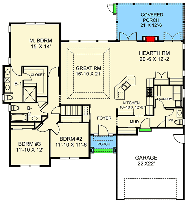 Plan 770012CED: Exclusive Traditional House Plan With Open Living Space - Floor Plan - Main Level - Ranch, Traditional