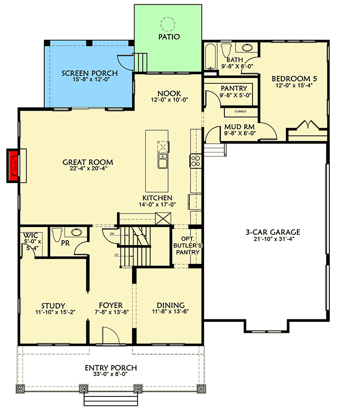 Plan 500030VV: Exclusive Craftsman House Plan with Optional Bonus Room and Attic Space - 3309 Sq Ft - Floor Plan - Main Level - Craftsman, New American, Northwest