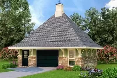 Single Car Country Craftsman Garage with Work Bench