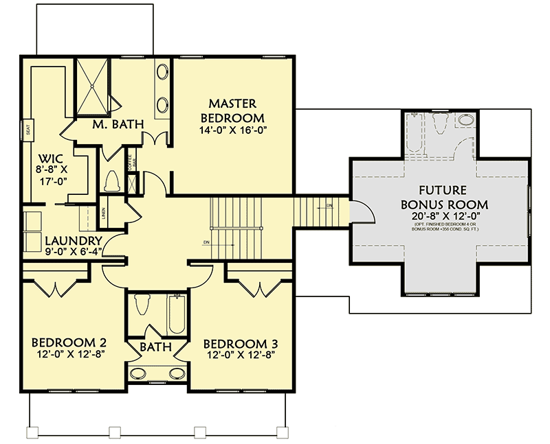Plan 500031VV: Charming Craftsman with Optional Bonus Room  - Floor Plan - 2nd Floor - Craftsman, Traditional
