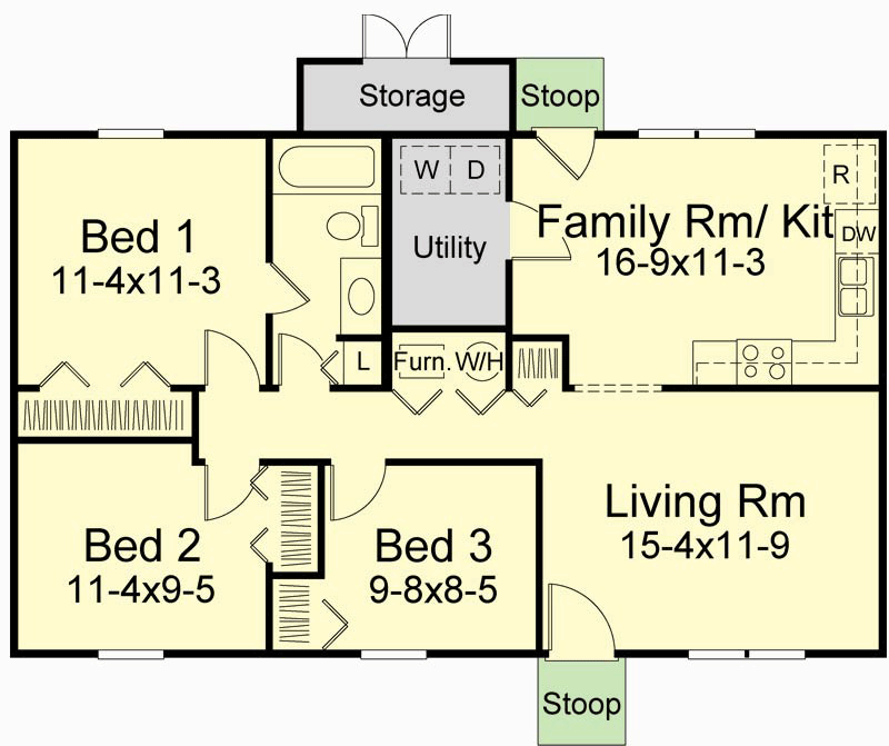 Plan 57350HA: Budget Friendly 3-Bed Country Ranch - Floor Plan - Main Level - Crawl or Slab Paid Option ($$$) - Cottage, Country, Ranch, Traditional, Vacation