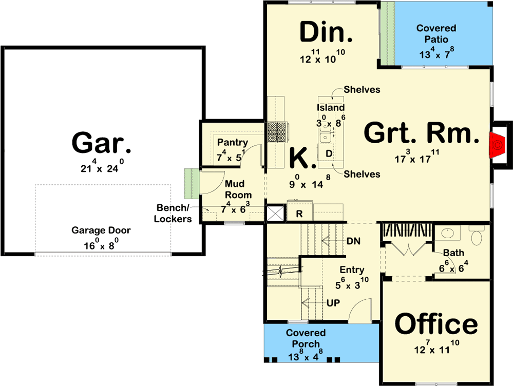 Plan 62717DJ: Modern Farmhouse for the Modern Family - Floor Plan - Main Level - Country, Farmhouse, Traditional