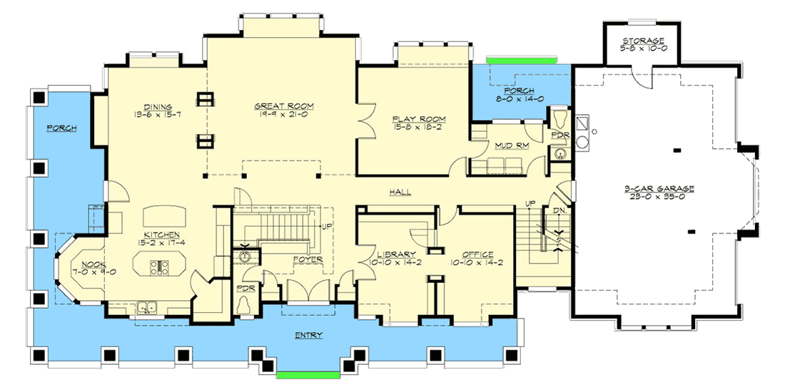 Plan 23728JD: Striking 4-Bed Craftsman House Plan With Wine Room - Floor Plan - Main Level - Craftsman, Northwest, Traditional