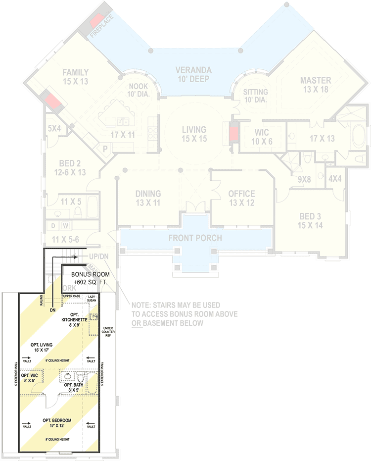 Plan 12313JL: Traditional House Plan With Brick Exterior And Bonus Over Garage - 2474 Sq Ft - Floor Plan - Bonus Level - Country, Craftsman, Traditional