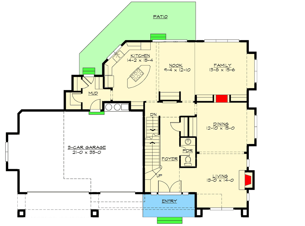 Plan 23760JD: Craftsman House Plan with Media and Rec Rooms Included - Floor Plan - Main Level - Craftsman, Mountain, New American, Northwest, Shingle, Traditional