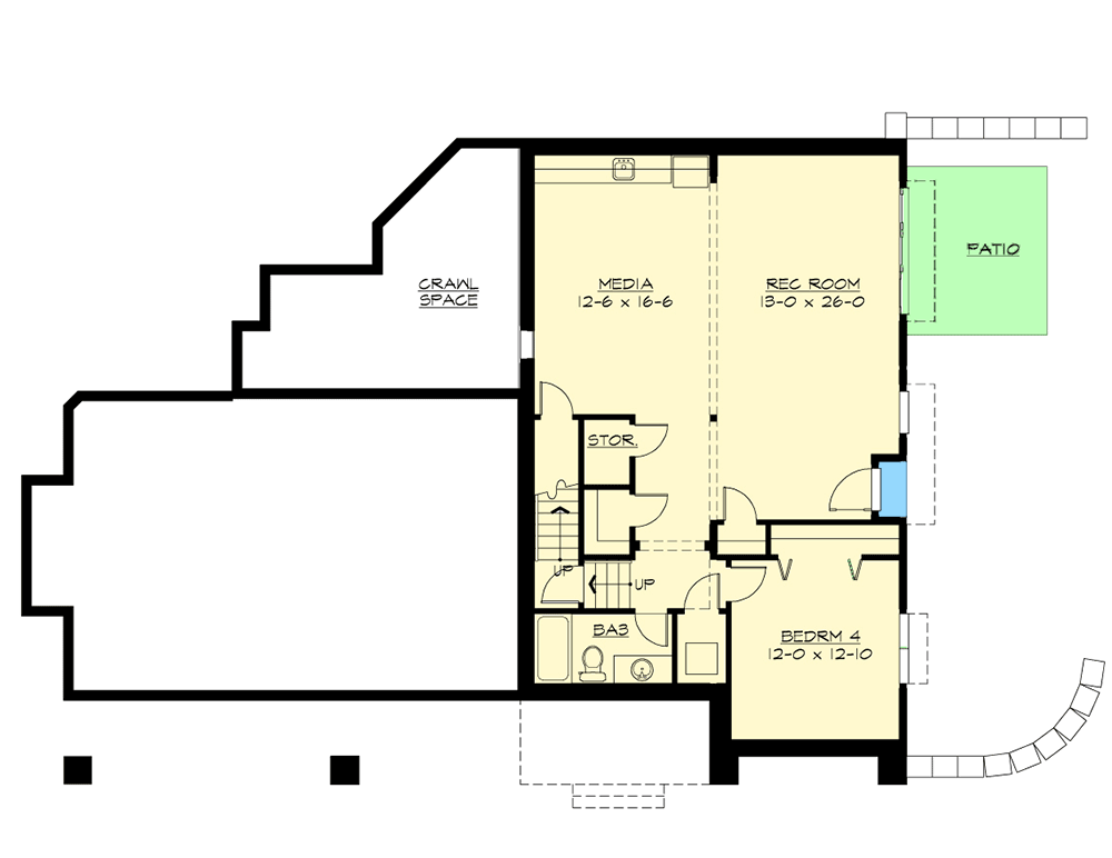 Plan 23760JD: Craftsman House Plan with Media and Rec Rooms Included - Floor Plan - Lower Level - Craftsman, Mountain, New American, Northwest, Shingle, Traditional