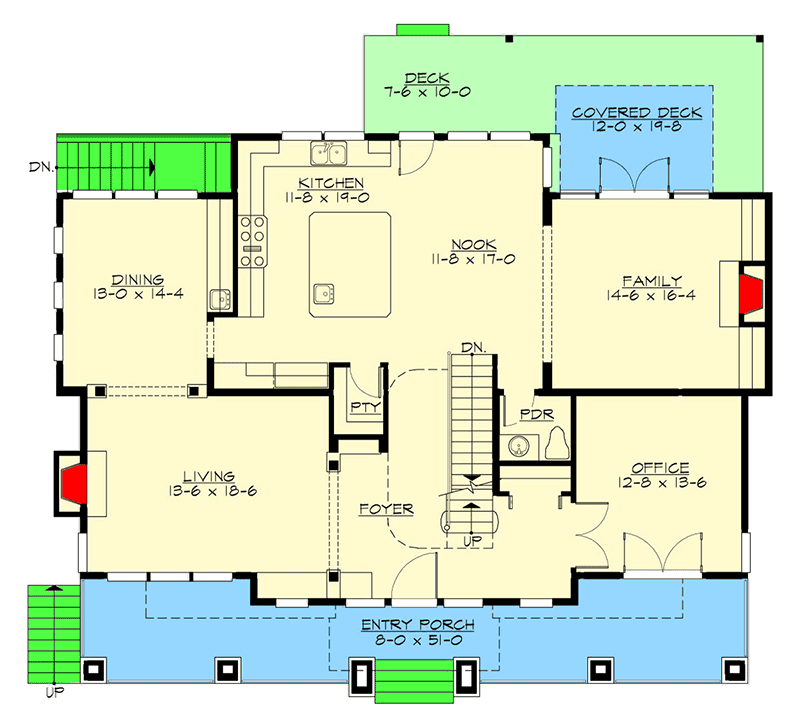 Plan 23733JD: Three Level Shingle Style House Plan - Floor Plan - Main Level - Northwest, Shingle