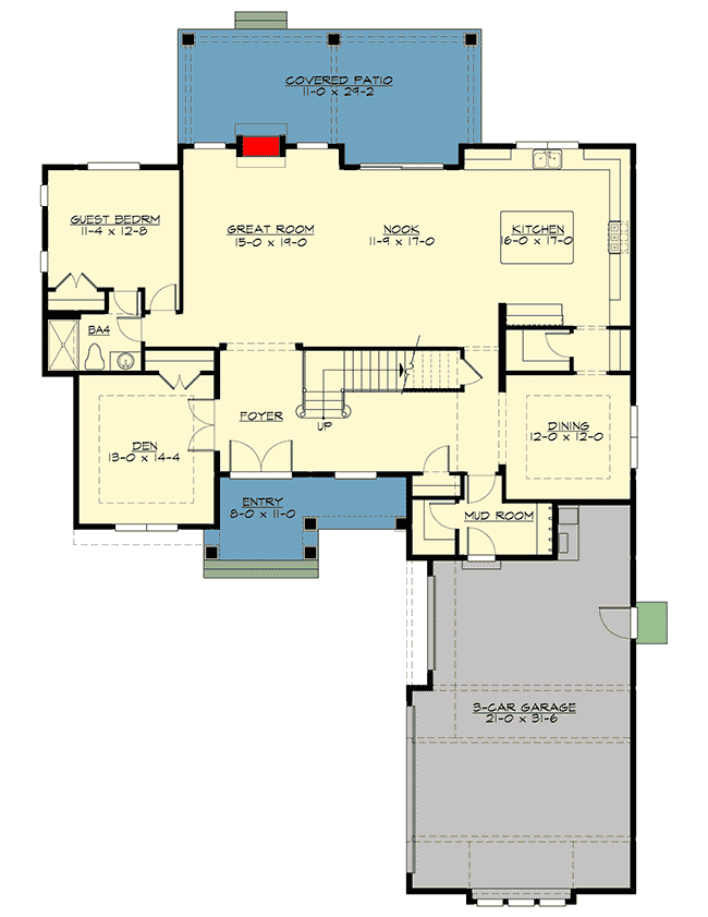 Plan 23735JD: Farmhouse Chic - Floor Plan - Main Level - Farmhouse, New American, Traditional