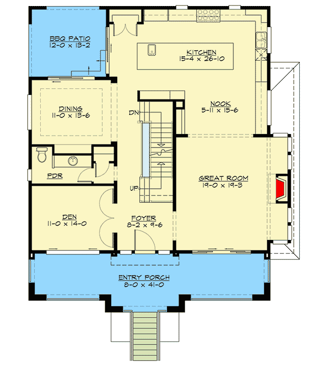 Plan 23743JD: Three-Story Northwest House Plan Ideal for a Side-sloping Lot - Floor Plan - Main Level - Northwest, Traditional