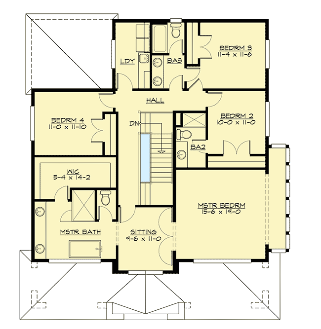 Plan 23743JD: Three-Story Northwest House Plan Ideal for a Side-sloping Lot - Floor Plan - Second Level - Northwest, Traditional