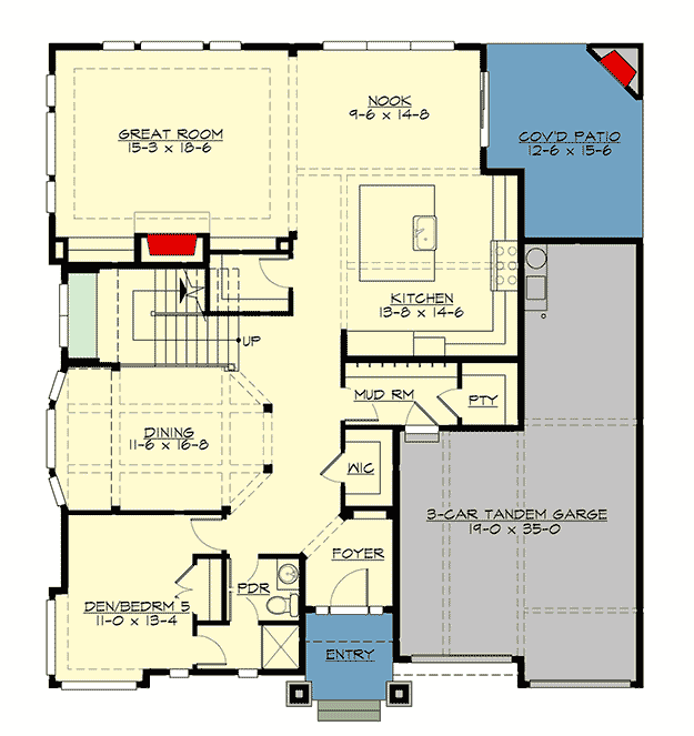 Plan 23744JD: Upscale Craftsman House Plan with Third Floor Playroom - Floor Plan - Main Level - Craftsman, New American, Northwest, Shingle