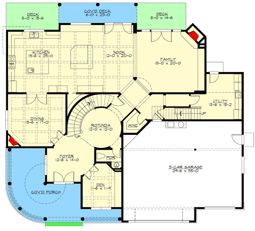 Plan 23753JD: Shingle Style House Plan with Turreted Sitting Room - Floor Plan - Main Level - Cape Cod, Shingle