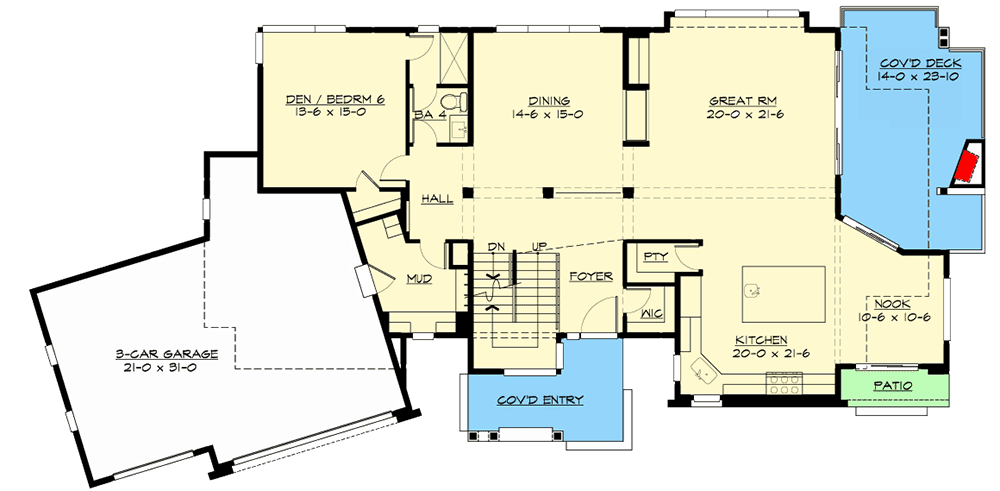 Plan 23751JD: Luxury Modern Home Plan with Spacious Media Room - Floor Plan - Main Level - Contemporary, Modern, Northwest