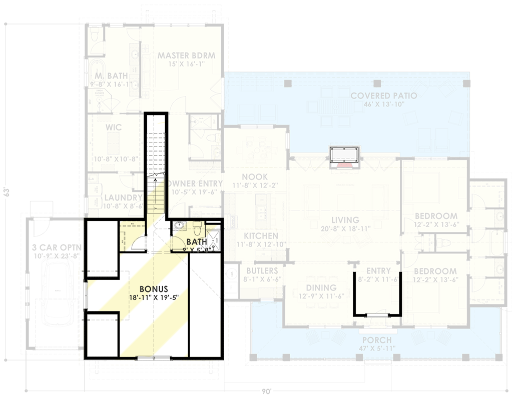 Plan 64460SC: Country Farmhouse with Exterior Options and Optional Finished Lower Level - Floor Plan - Bonus Over Garage - Country, Farmhouse, Modern Farmhouse