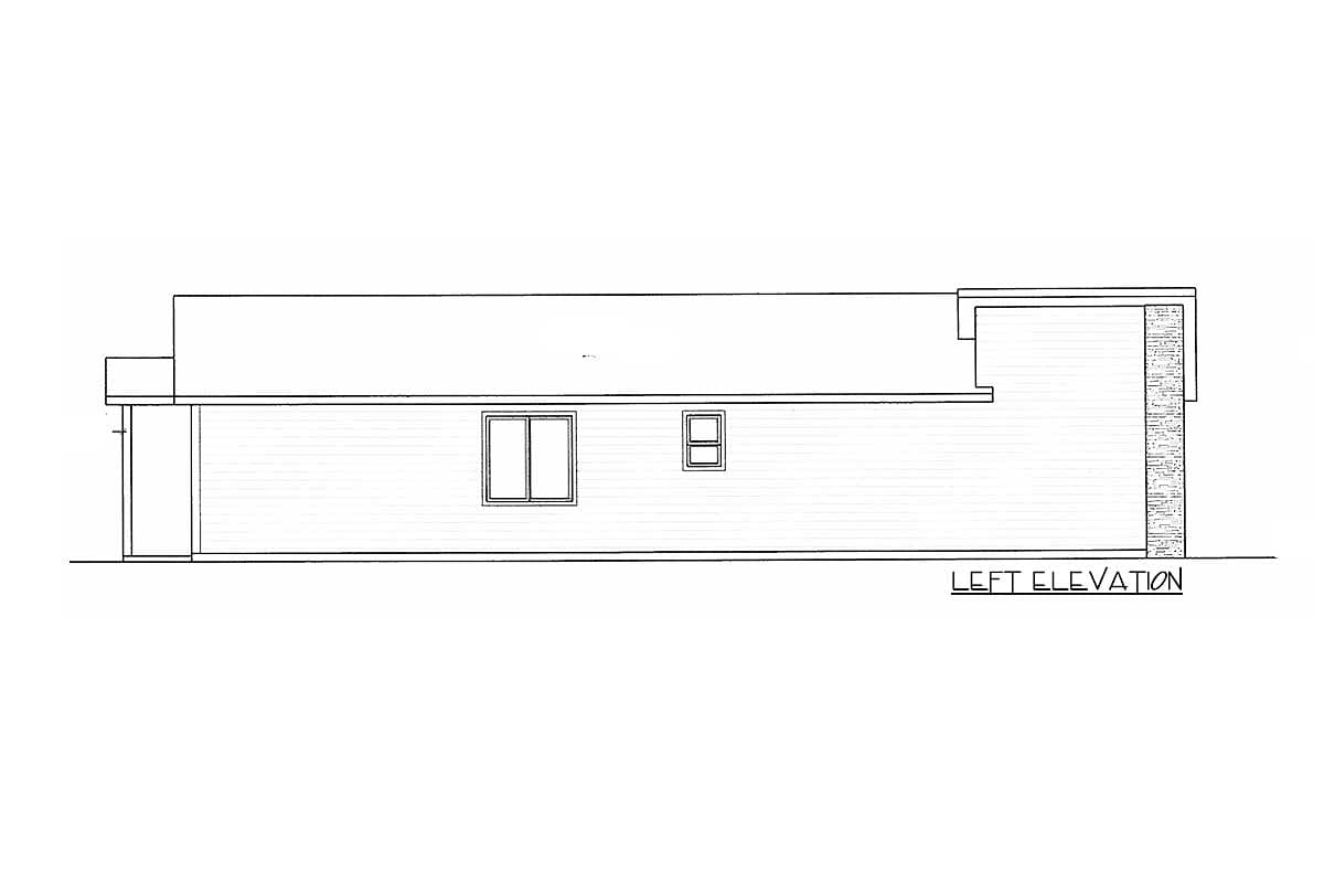 Left elevation drawing of a house plan showing two windows and a textured accent wall section.