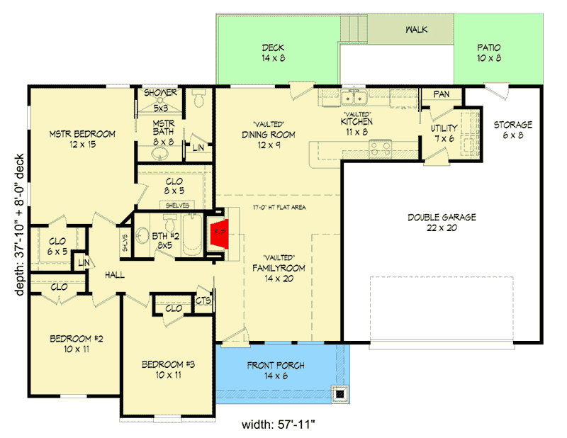 Plan 68508VR: Craftsman Ranch Home Plan With Vaulted Interior - Floor Plan - Main Level