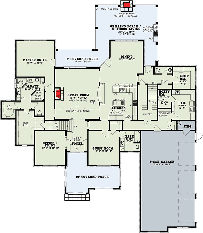 Plan 60706ND: Luxurious 5-Bed House Plan With Dramatic Overlook - 4830 Sq Ft - Floor Plan - Main Level - European, French Country