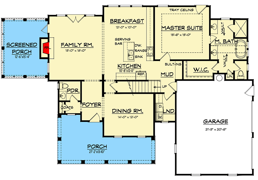 Plan 740005LAH: Country House Plan With Flexible Upper Floor - 2381 Sq Ft - Floor Plan - Main Level - Country, New American, Southern, Traditional