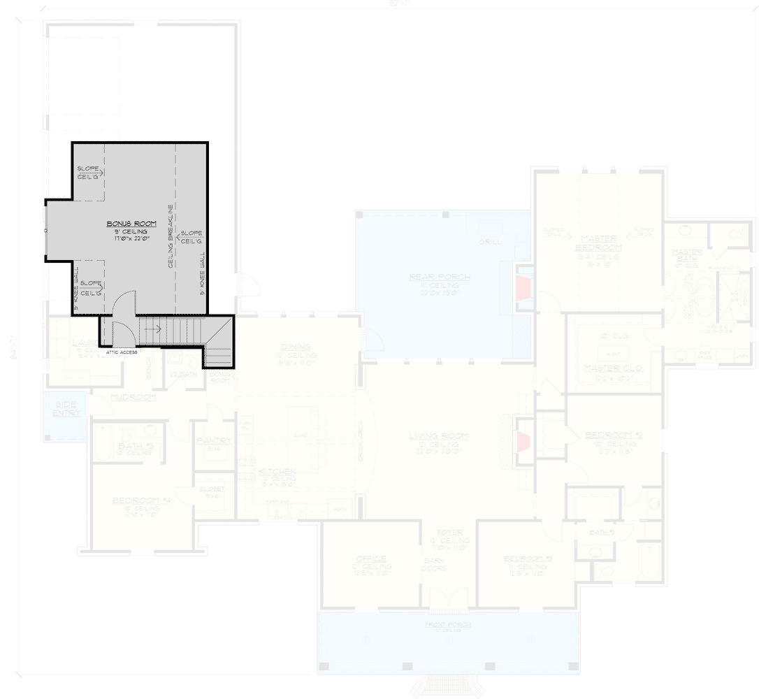 Plan 56426SM: Four Bed Southern Home Plan with Optional Bonus Room  - Floor Plan - 2nd Floor - Acadian, French Country, Louisiana-Style, Southern