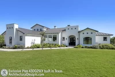 Contemporary Mission-Inspired 3 Bed House Plan With Private Master Wing