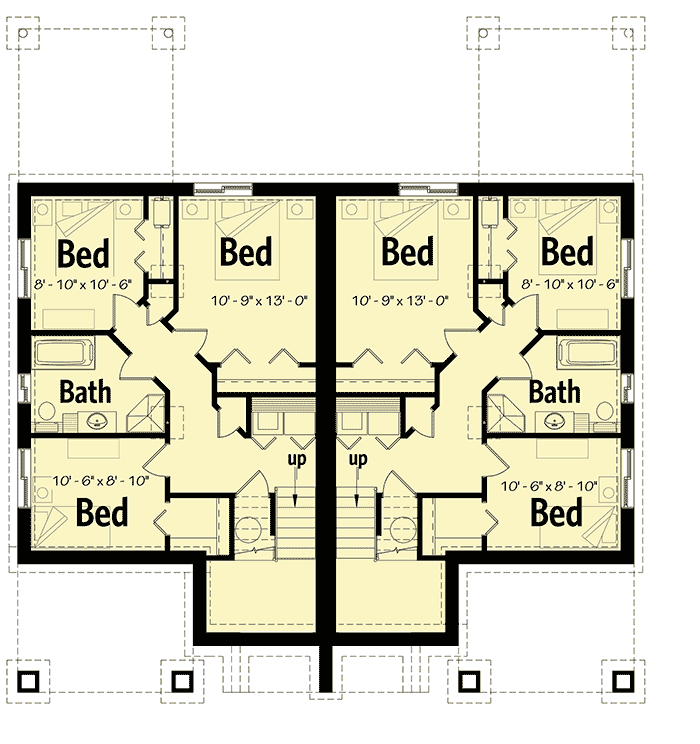 Plan 22476DR: Multi-Family House Plan With Outdoor Living Room - Floor Plan - Lower Level