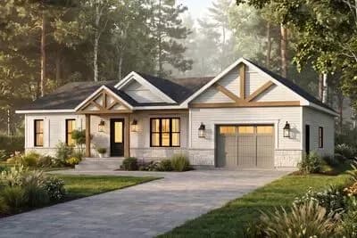 Cozy Craftsman House Plan Featuring Two Bedrooms and Attached Garage