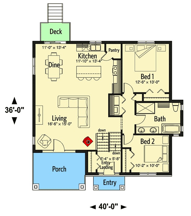 Plan 22478DR: Split Level Craftsman House Plan - Floor Plan - Main Level - Craftsman, Northwest