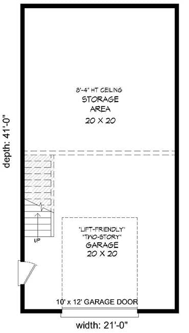 Plan 68512VR: Lift Friendly Modern Garage With Loft - Floor Plan - Main Level - Contemporary, Mid Century Modern, Modern