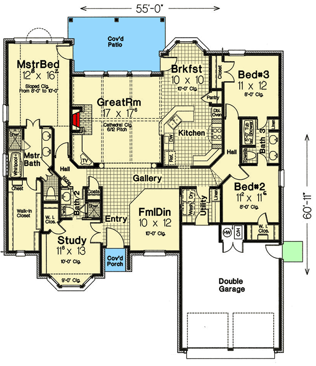 Plan 48565FM: French Country Classic On An Affordable Scale - Floor Plan - Main Level - European, French Country, Traditional