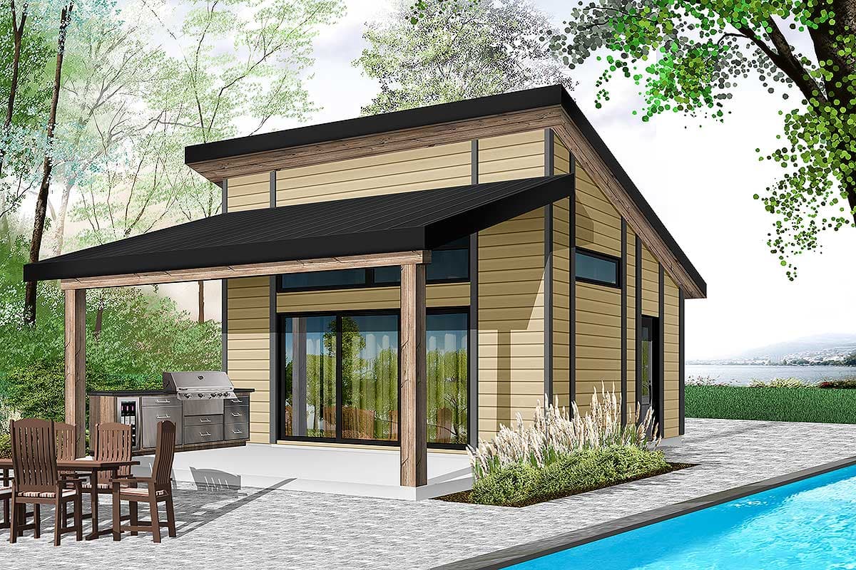 Plan 22481DR: 360 Square Foot Modern Pool House Plan - Image #4 - Mountain, Vacation