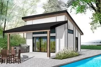 360 Square Foot Modern Pool House Plan