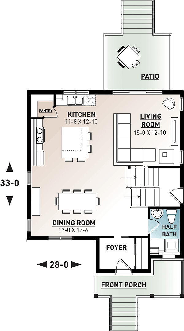 Plan 22486DR: 3 Bedroom Transitional House Plan with a Small Footprint - Floor Plan - Main Level