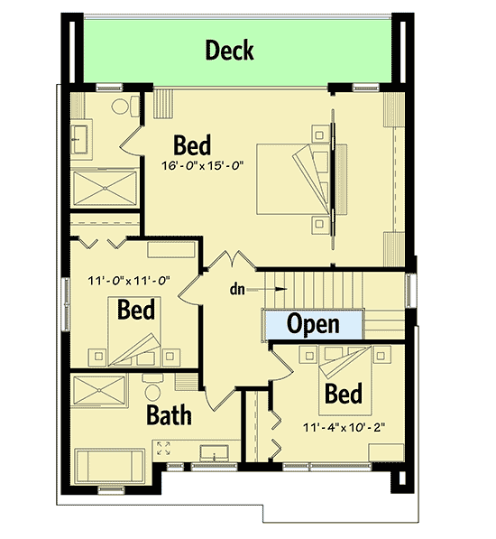 Plan 22488DR: 4-Bed Modern House Plan with Master Balcony - Floor Plan - Second Level - Modern, Northwest