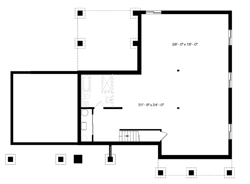 Plan 22493DR: Modern Ranch Home Plan with Vaulted Interior - Floor Plan - Lower Level - New American, Northwest, Ranch
