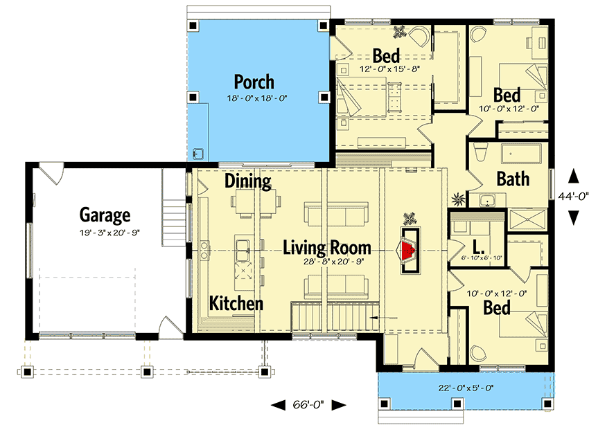 Plan 22493DR: Modern Ranch Home Plan with Vaulted Interior - Floor Plan - Main Level - New American, Northwest, Ranch