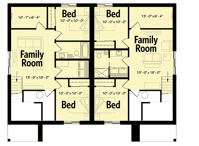 Plan 22482DR: Contemporary Duplex - Floor Plan - Lower Level - Contemporary