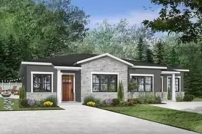 Modern Ranch Duplex with Matching 2-Bed Units - 1127 Sq Ft Each - 2 Beds and 2 Baths
