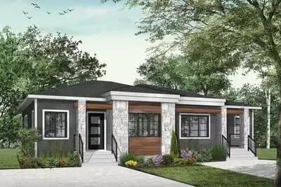 Two Family House Plan with Slightly Offset Units