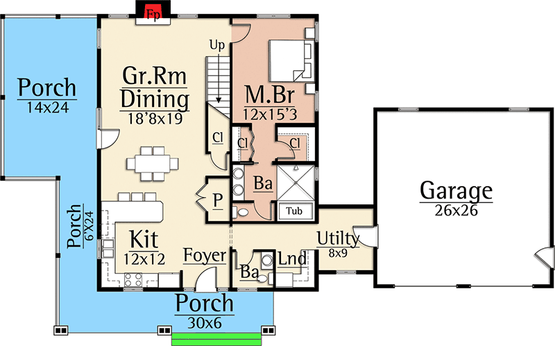 Plan 18851CK: Modern Farmhouse with Main Level Master - Floor Plan - Main Level - Country, Farmhouse, Rustic