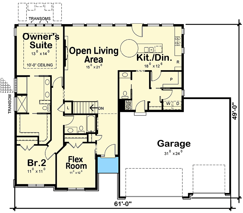 Plan 42515DB: One-Story House Plan With Open Living Area And Flex Room - Floor Plan - Main Level - Traditional