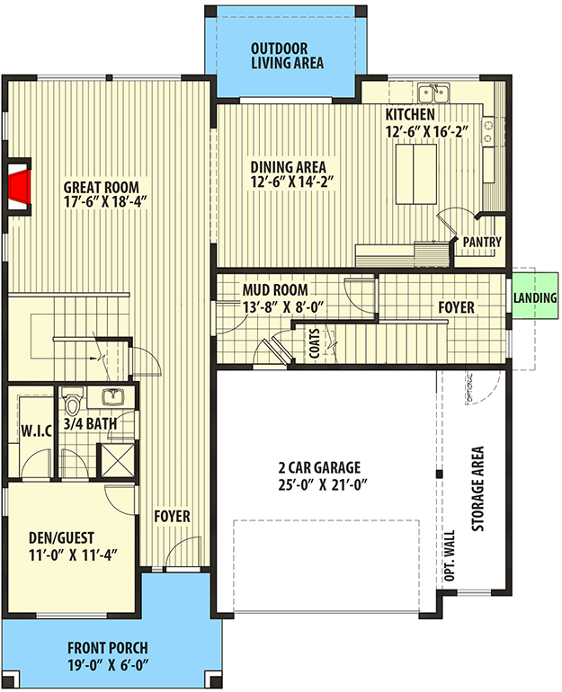 Plan 737021LVL: Prairie House Plan with Optional Multi-Generation Living - Floor Plan - Main Level - Northwest, Prairie