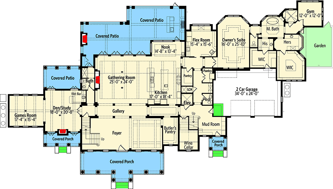 Plan 42838MJ:  Palatial Traditional Home Plan with Fabulous Master Suite - Floor Plan - Main Level - Southern, Traditional