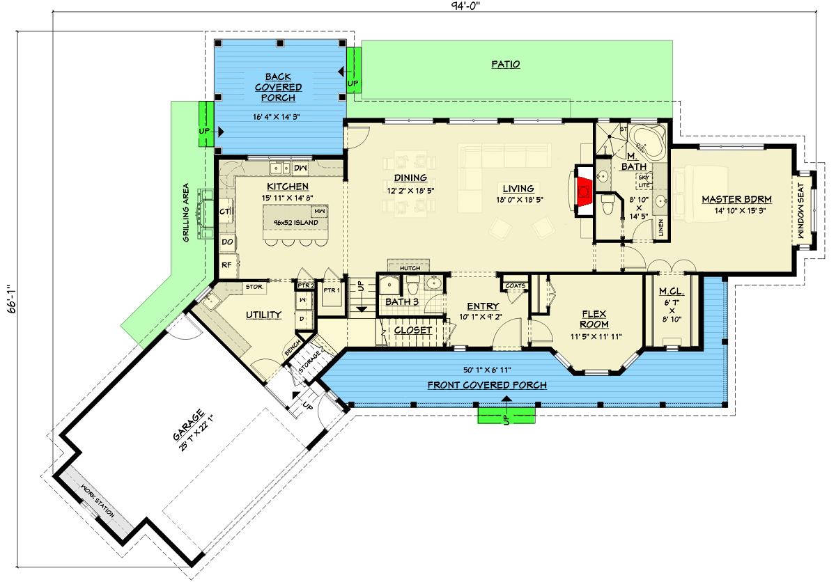 Plan 28921JJ: Master-On-Main Modern Farmhouse with Angled Garage and Bonus Room - 2654 Sq Ft - Floor Plan - Main Level - Country, Farmhouse, New American, Traditional