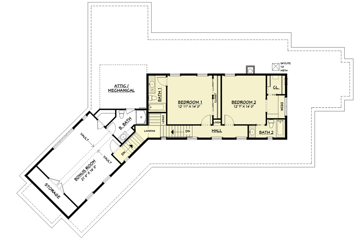 Plan 28921JJ: Master-On-Main Modern Farmhouse with Angled Garage and Bonus Room - 2654 Sq Ft - Floor Plan - 2nd Floor - Country, Farmhouse, New American, Traditional