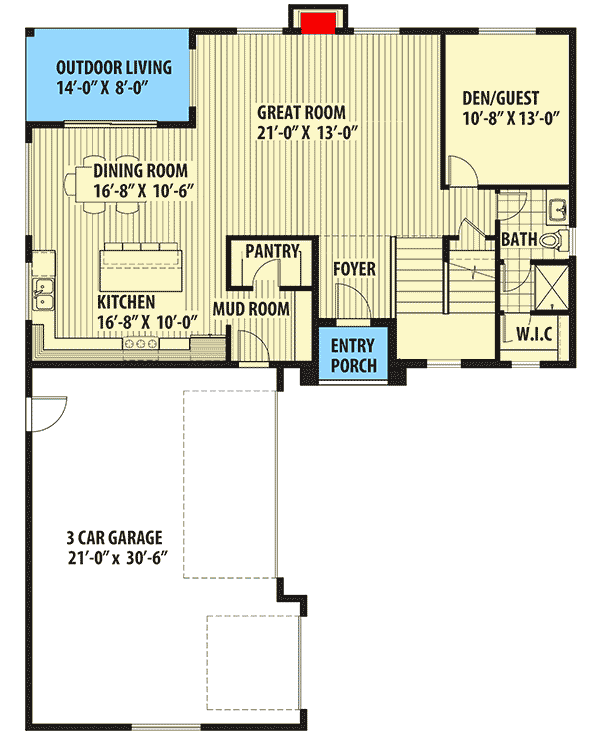 Plan 737024LVL: Two-Story House Plan with First Floor Guest Suite - Floor Plan - Main Level - Northwest, Traditional